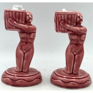 Art Deco Czechoslovakia Nude Woman Figurine 5007 Vtg Pair Candlestick (Set of 2)